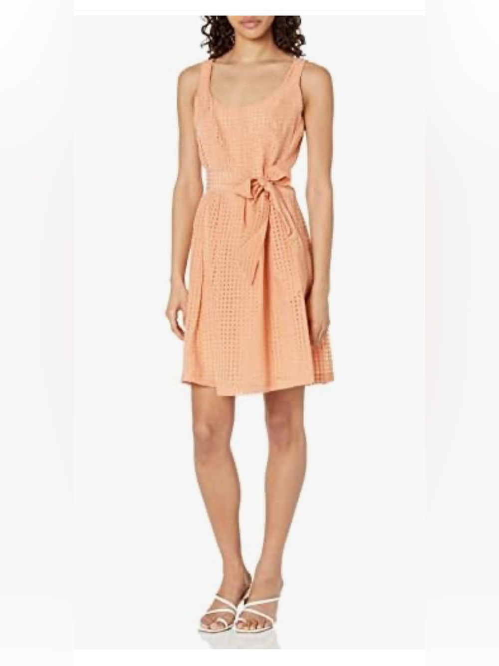 Anne Klein Women's Square Neck Topstitch Dress with Pleats